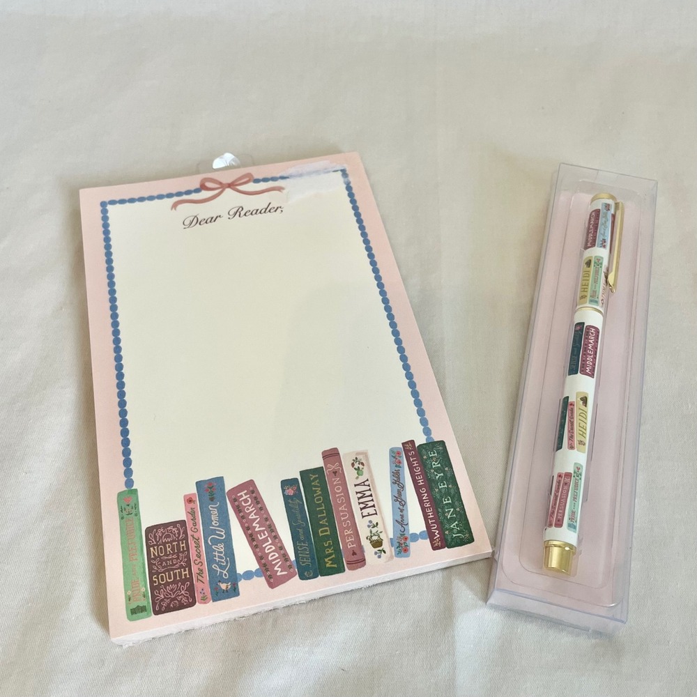 Rifle Paper Co Dear Reader Notepad and Classic Books Rollerball Pen Set NEW